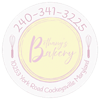 Bakery logo with contact info and location in Cockeysville, Maryland.