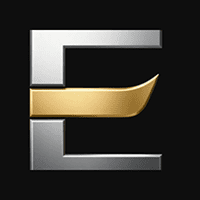 Black and gold logo with a stylized letter E and a curved gold line.